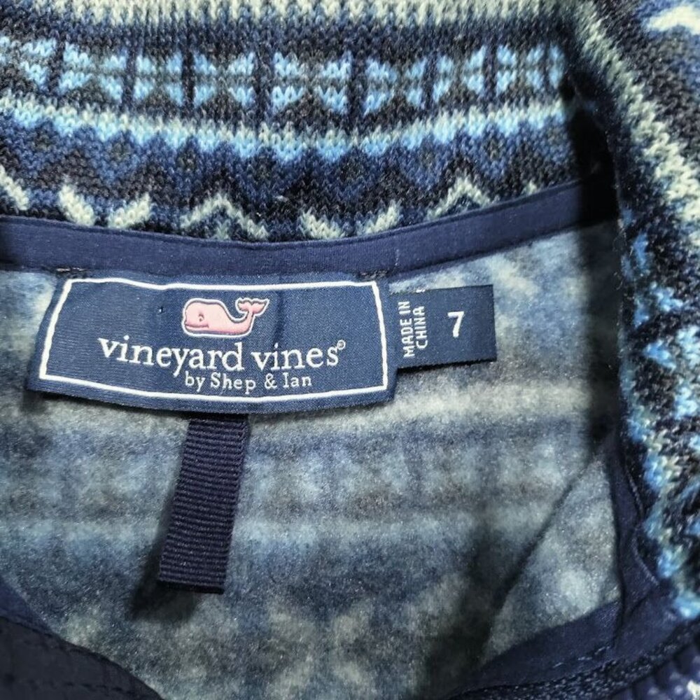 Vineyard Vines Kids Fleece Baselayer Printed Fair Isle Full Zip Sweater Blue 7 - Picture 3 of 9